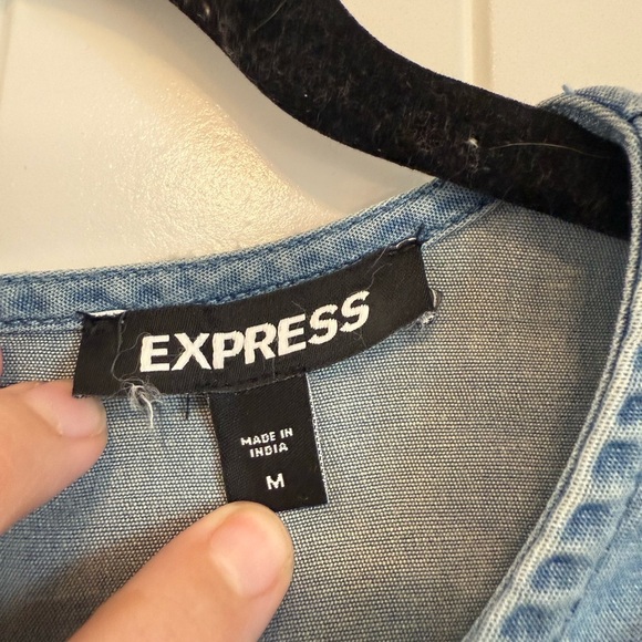 EXPRESS blue chambray boho mini dress women's M - Picture 2 of 8
